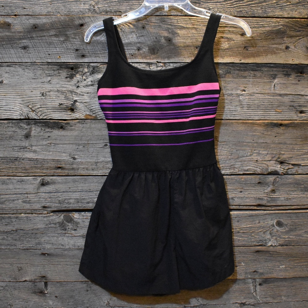 VTG 80s Black Neon Stripe Swimsuit w/ Shorts 10